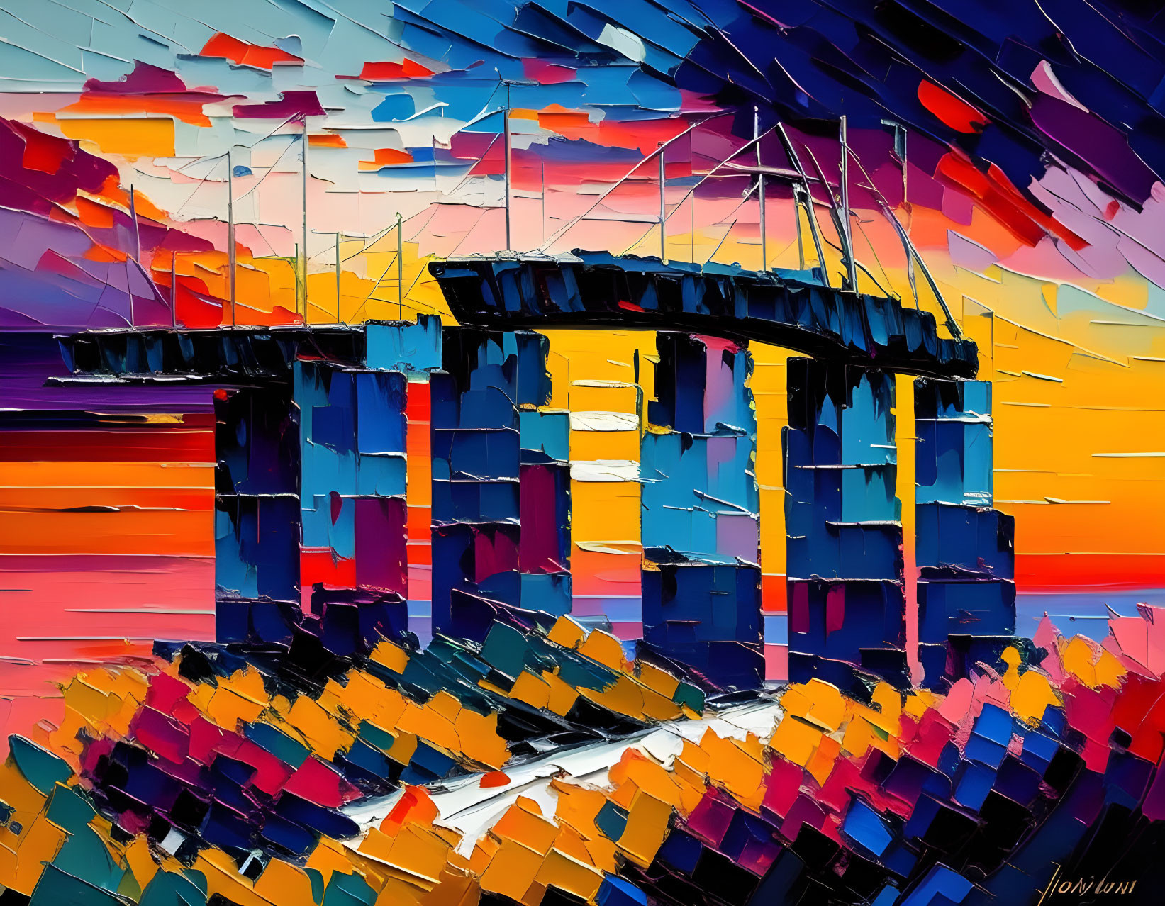 Abstract Stonehenge Painting with Vibrant Brushstrokes & Dynamic Sky