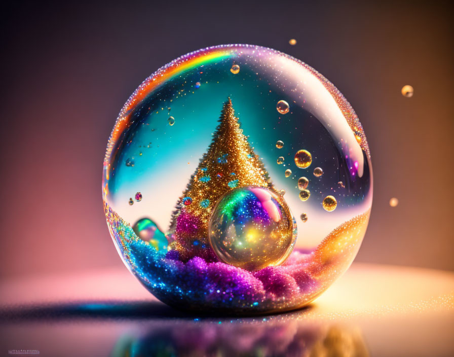 Detailed Close-Up of Colorful Soap Bubble Resembling Miniature Galaxy