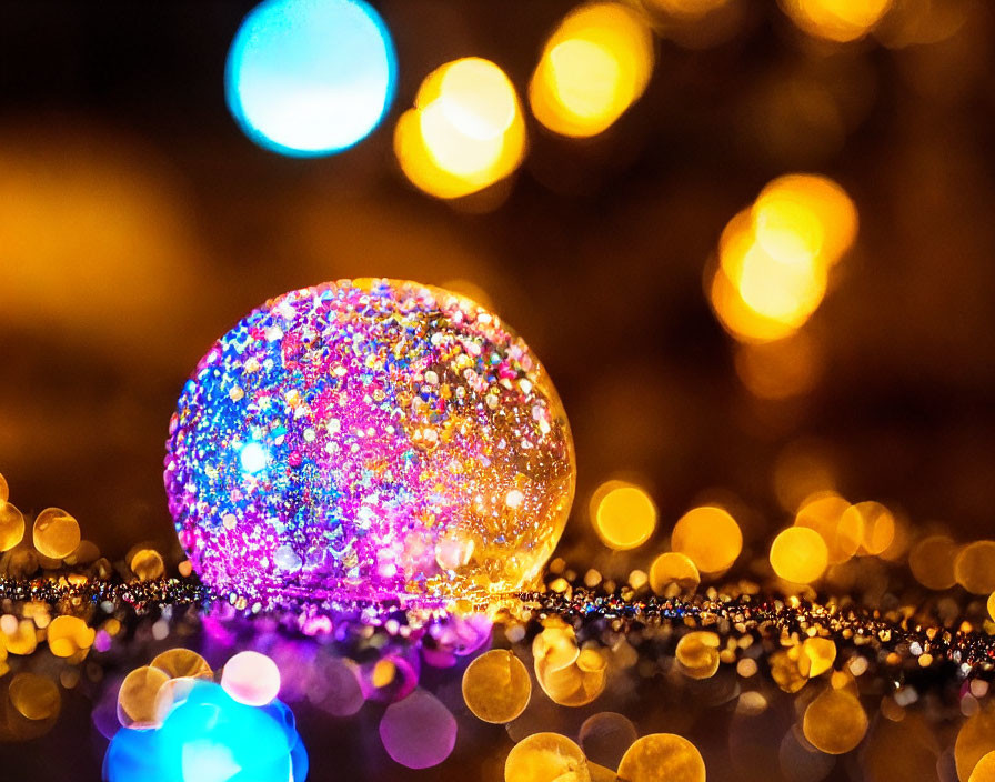 Colorful Glittering Orb on Bokeh Light Background