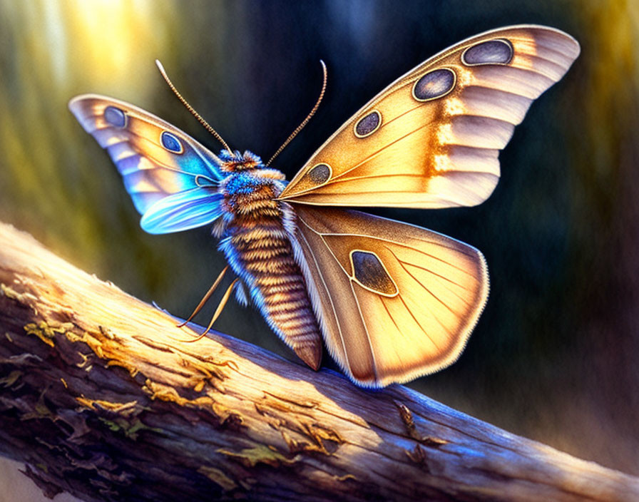 Colorful Butterfly Resting on Tree Branch under Sunlight