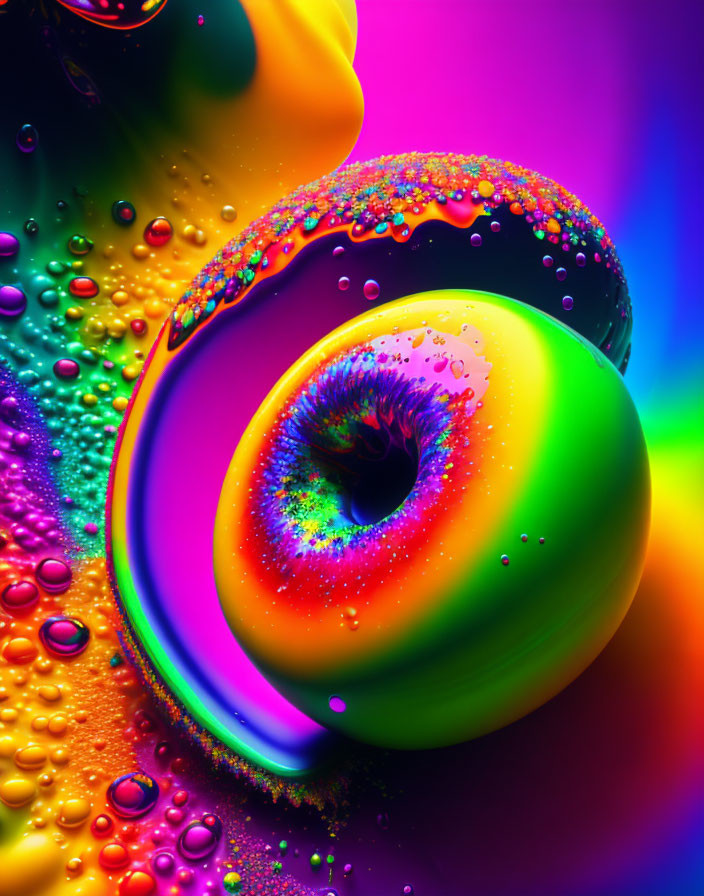 Colorful Psychedelic Swirls and Water Beads in Neon Hues