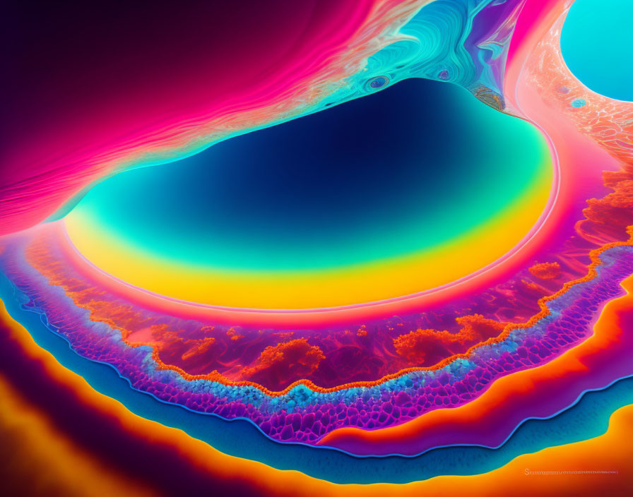 Colorful abstract art: Swirling magenta to blue hues with coral-like patterns.