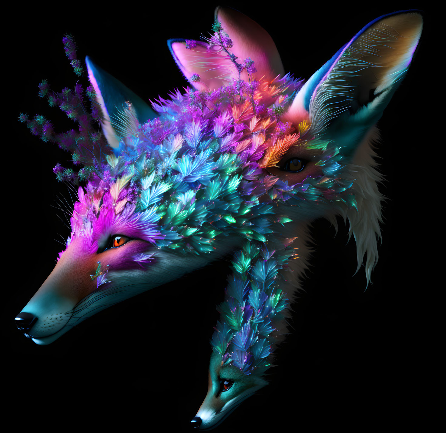 Vibrant Neon Fox Artwork in Purple, Blue, and Pink