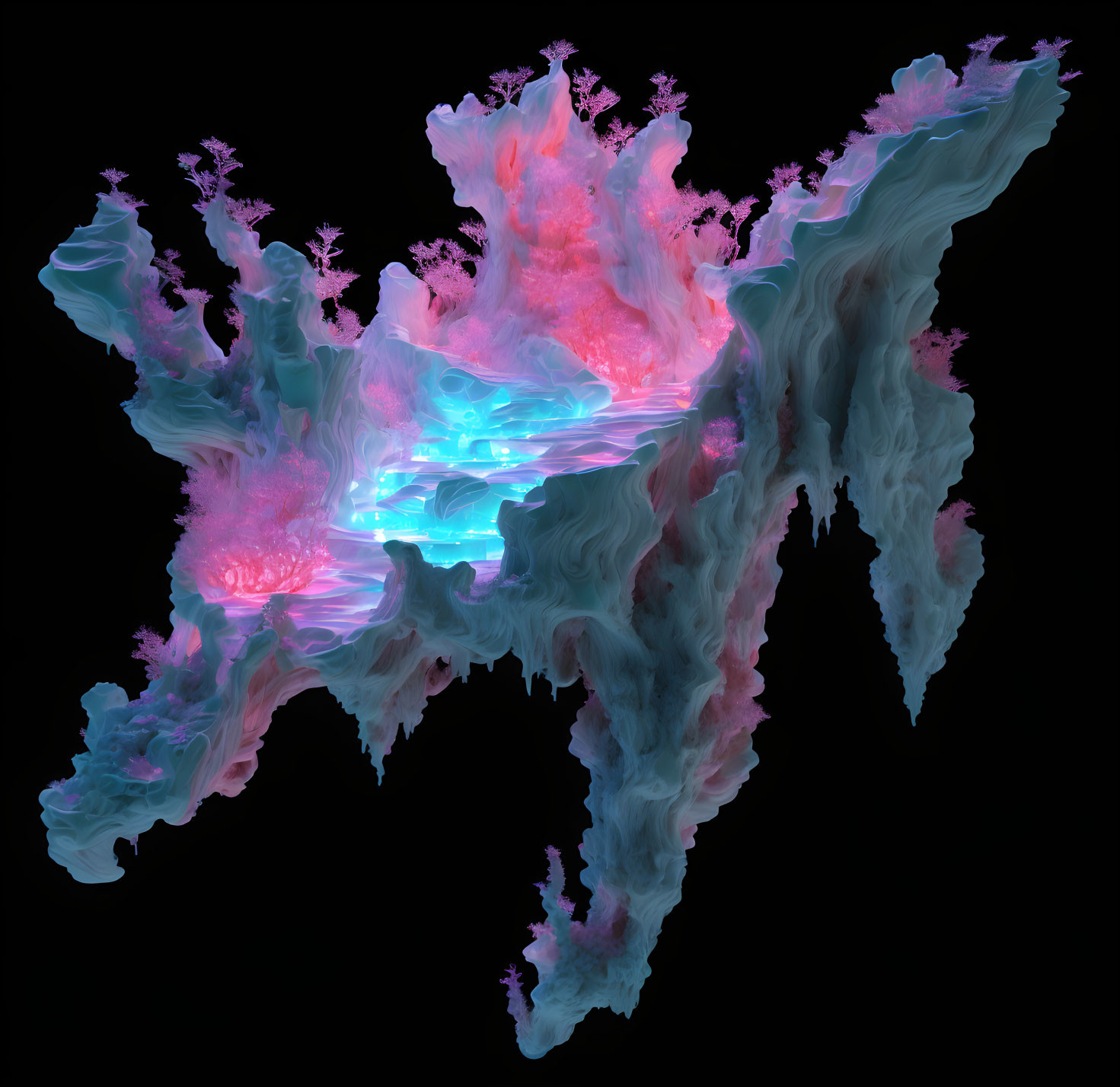 Vivid Blue and Pink Fractal Art on Black Background