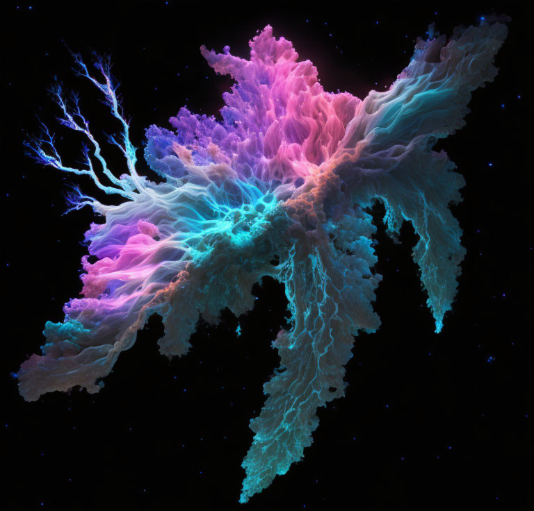 Colorful digital artwork of coral-like nebula in blue, pink, and purple branches.