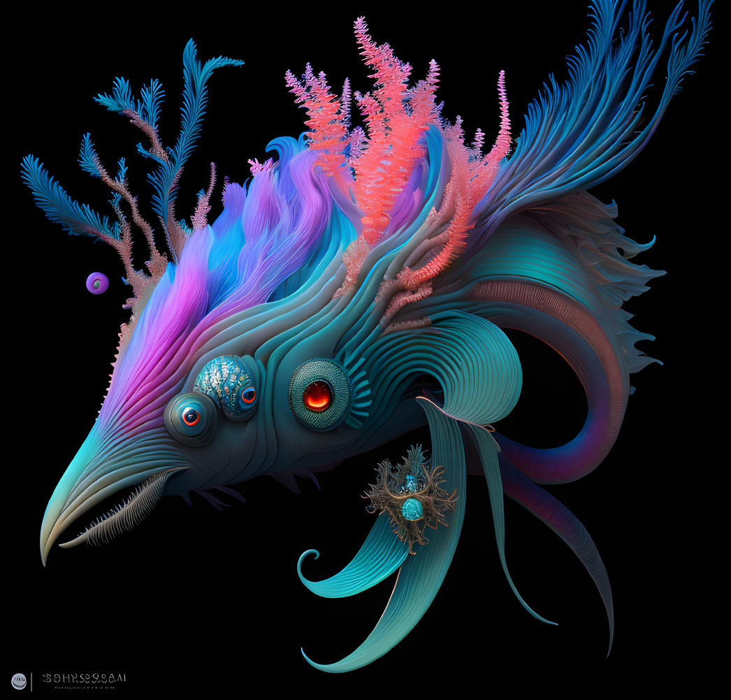 Vibrant surreal digital artwork of ornate fantasy creature