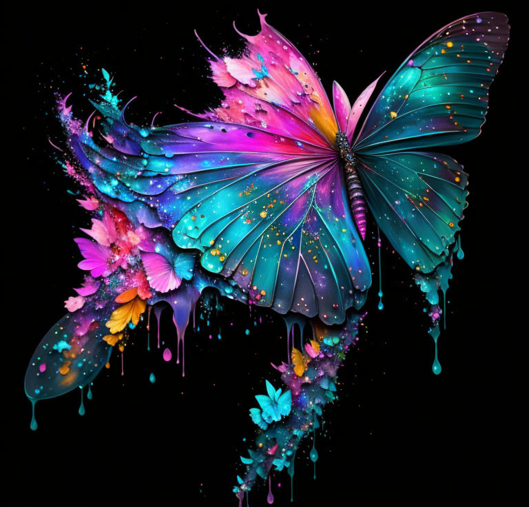 Colorful Butterfly Artwork with Dripping Paint Effect