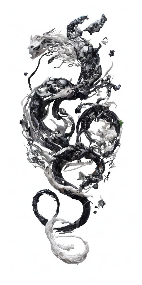 Monochrome fluid art with swirling black and white streams