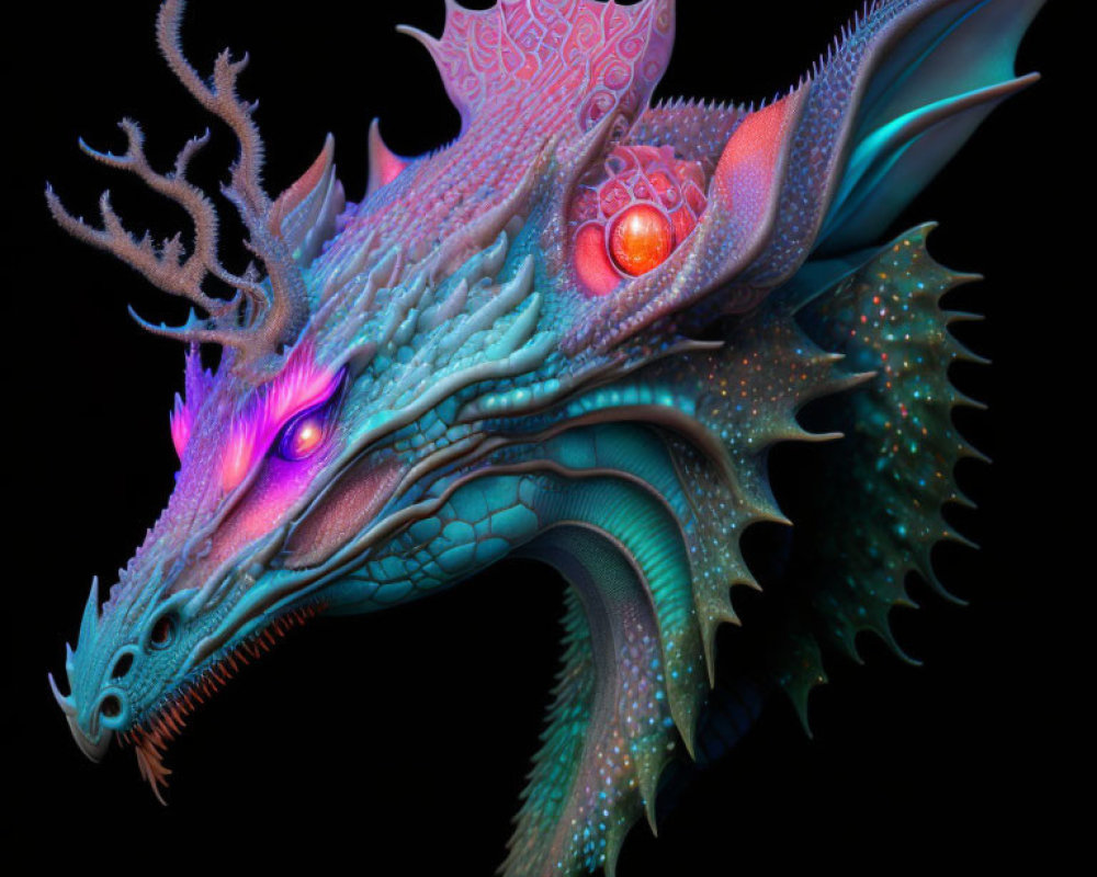 Mythical dragon with glowing eyes and intricate scales