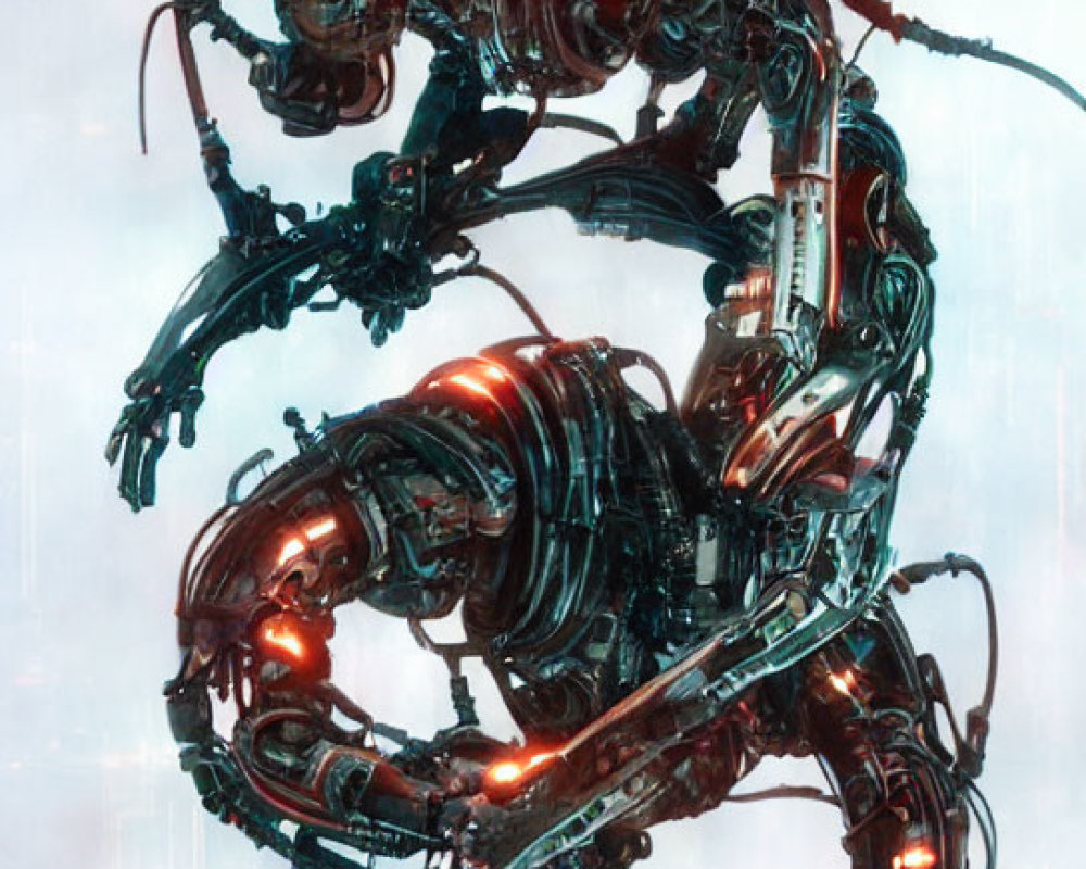 Intricate Robotic Figure with Glowing Red Elements