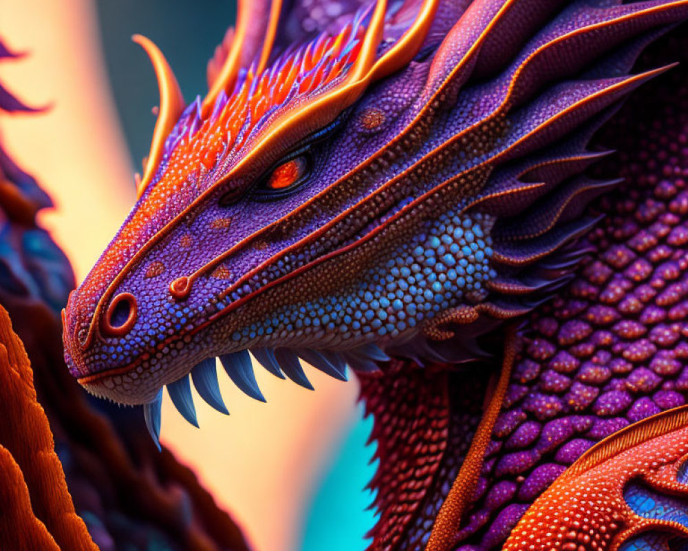 Colorful Dragon Artwork with Detailed Scales and Flame-like Horns