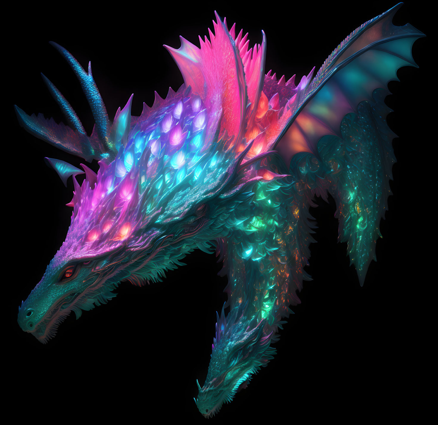 Iridescent dragon with shimmering scales and large wings