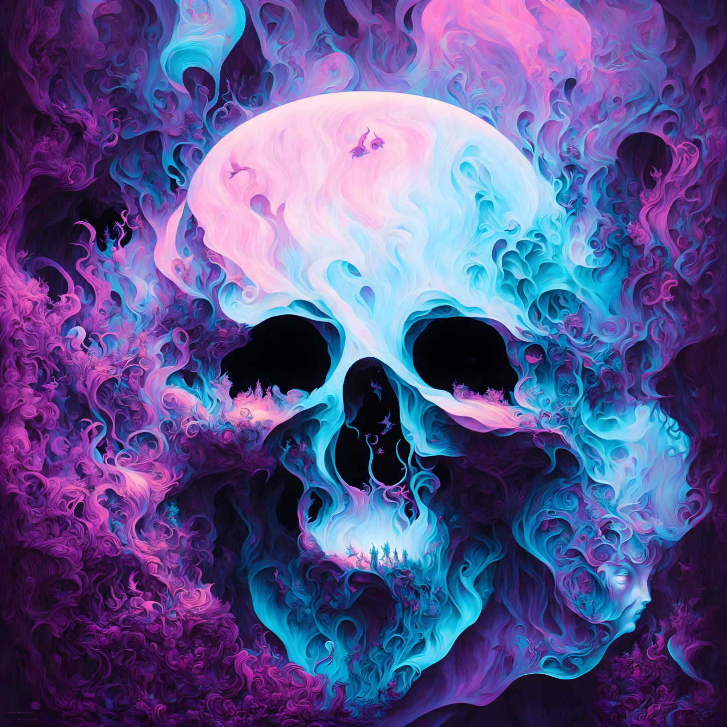 Colorful Skull Artwork with Psychedelic Patterns