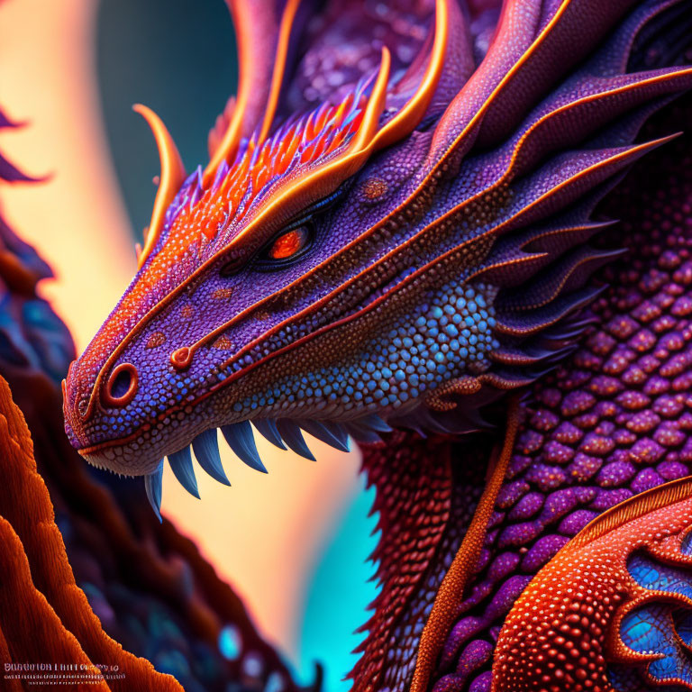 Colorful Dragon Artwork with Detailed Scales and Flame-like Horns