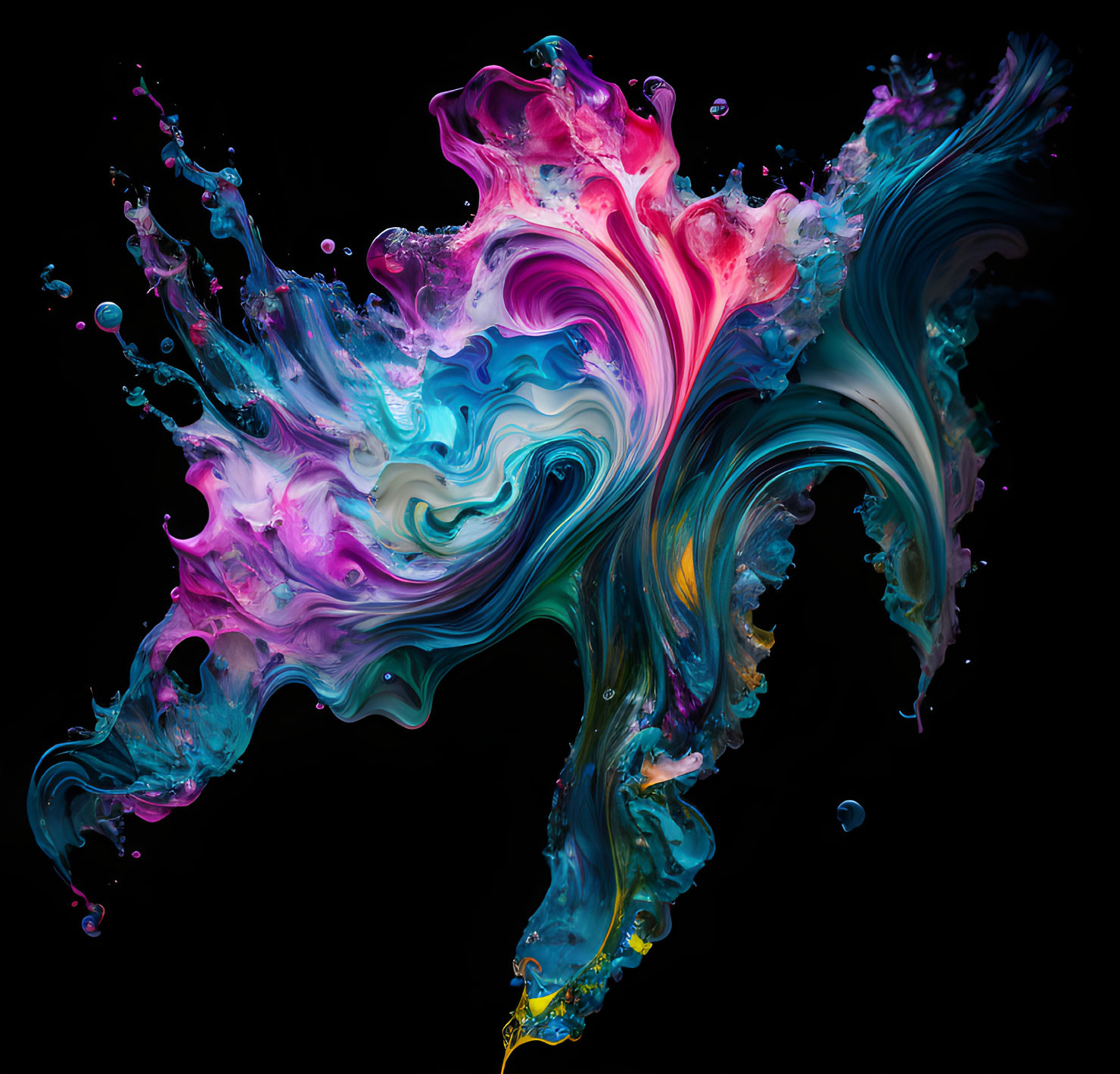 Colorful Pink, Blue, and Purple Paint Swirls on Black Background