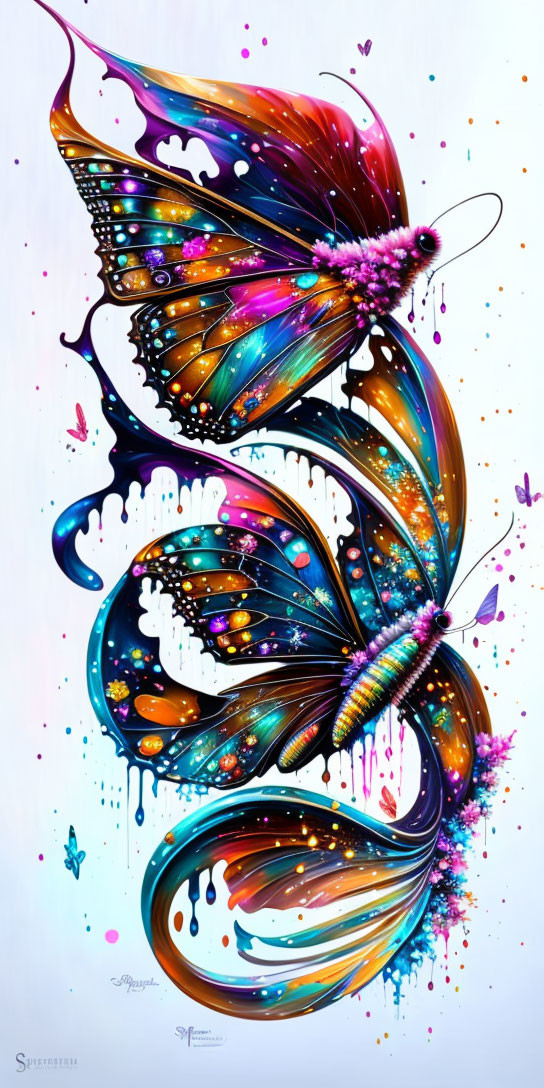 Abstract Butterfly Artwork with Colorful Patterns on White Background