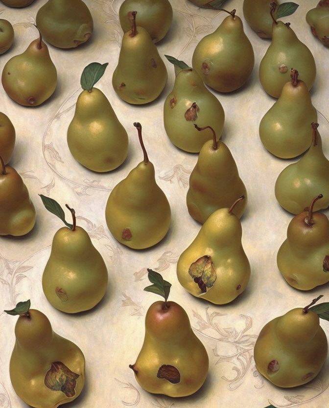 Assorted ripe pears with imperfections on surface