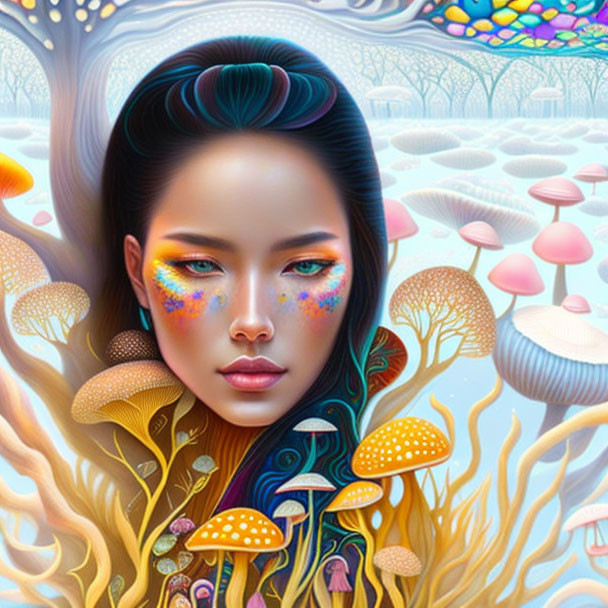 Colorful Makeup Woman in Surreal Landscape