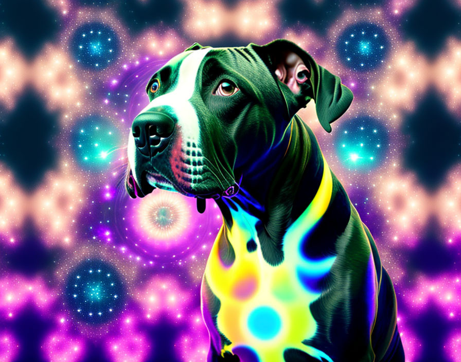 Vivid Great Dane Digital Art Against Cosmic Background