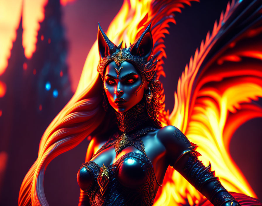 Fantasy-themed female character with feline features in ornate costume