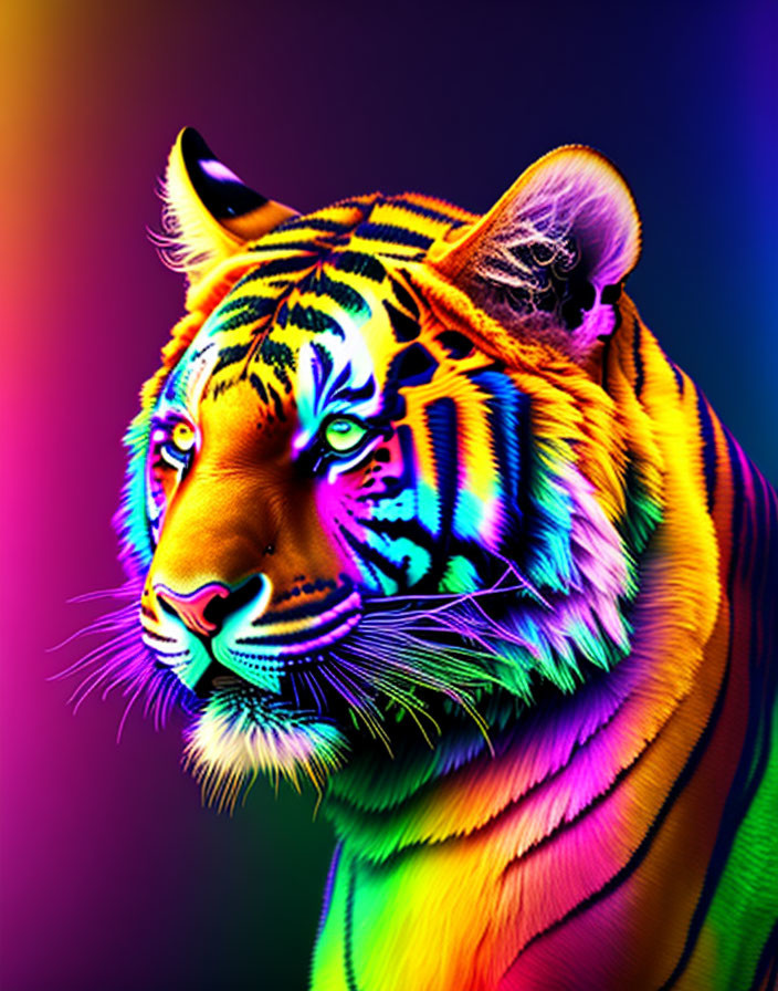 Colorful Tiger Artwork with Rainbow Gradient on Black Background