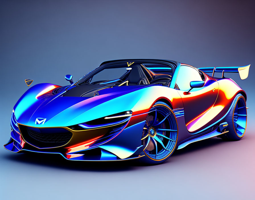 Multicolored holographic sports car with aerodynamic design