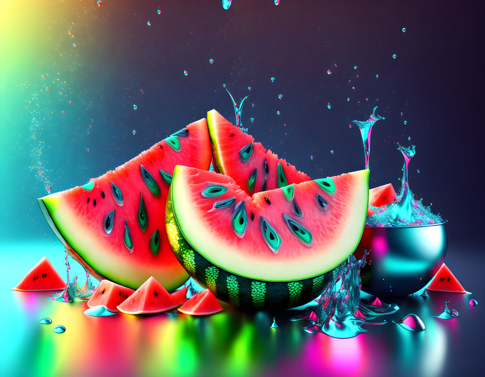 Colorful Watermelon Slices on Gradient Background