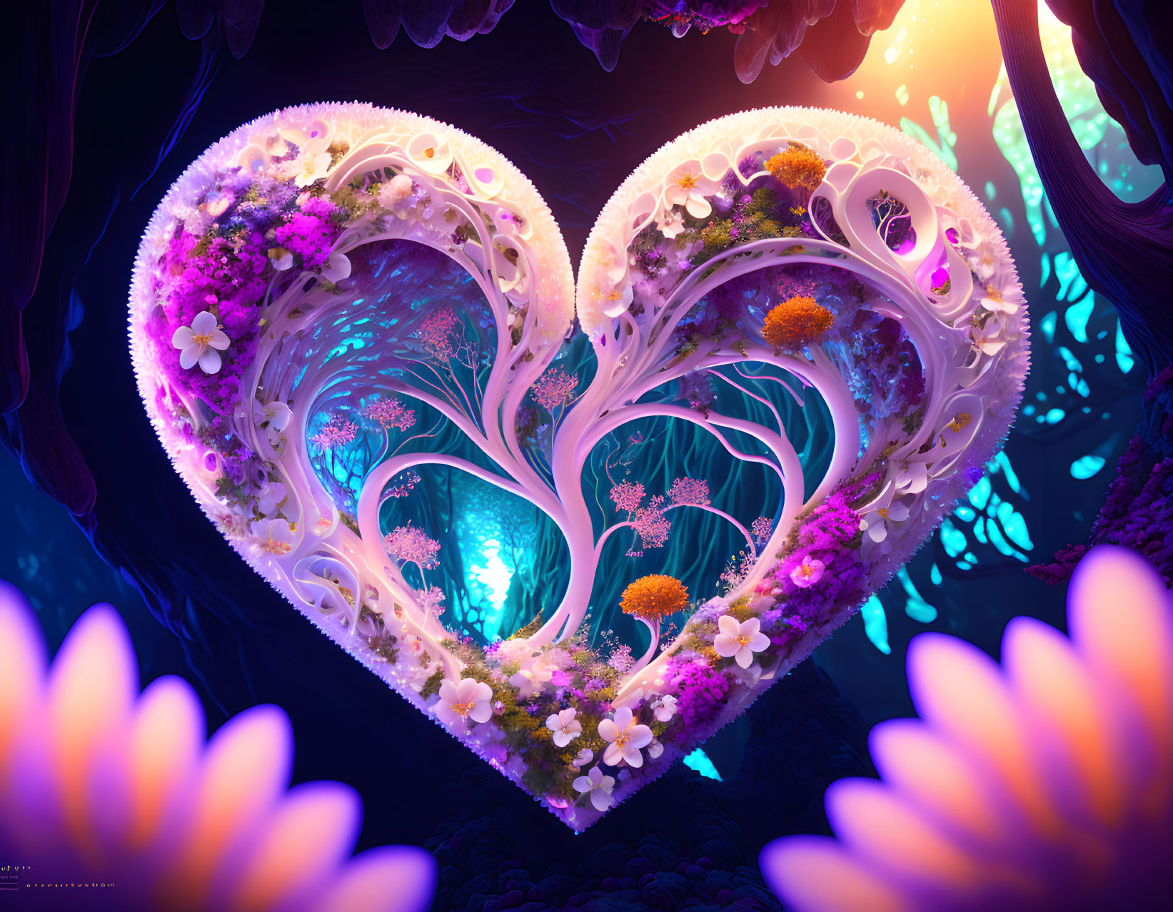 Colorful Heart-Shaped Floral Arrangement on Dark Background