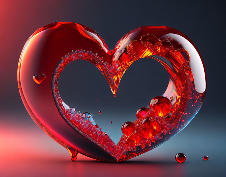 Vibrant Red Heart with Liquid Splash on Blue and Pink Gradient Background