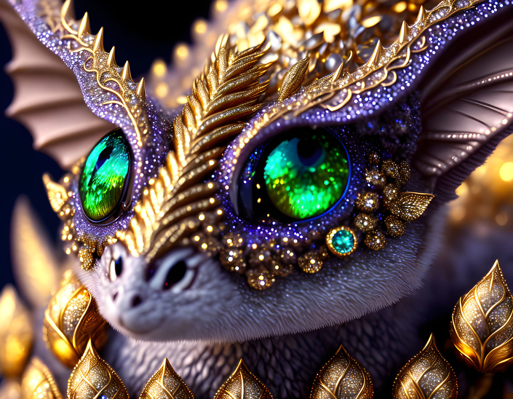 Detailed Ornate Dragon with Jeweled Eyes and Gold-Trimmed Scales