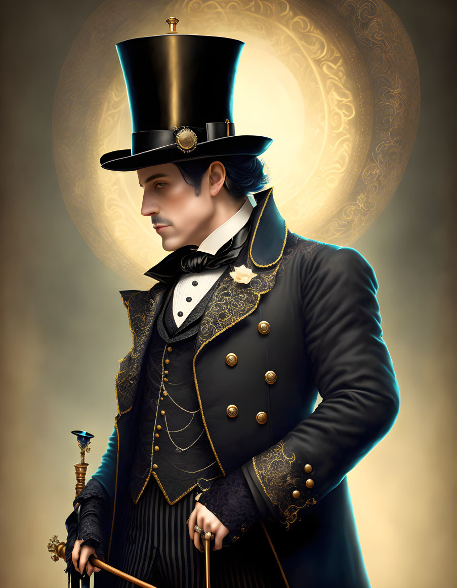 Victorian gentleman illustration with high top hat and cane