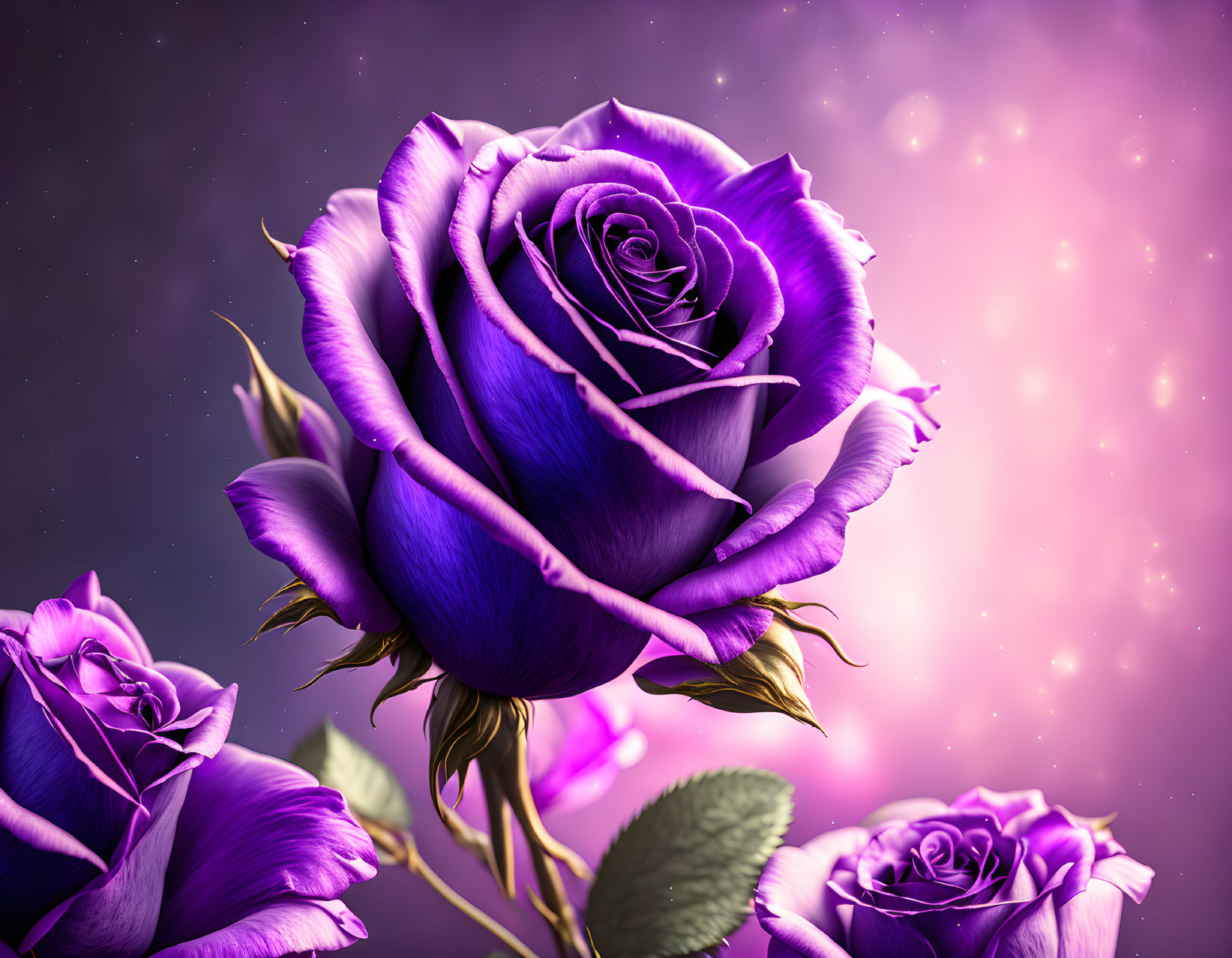 Detailed Purple Roses on Sparkling Background