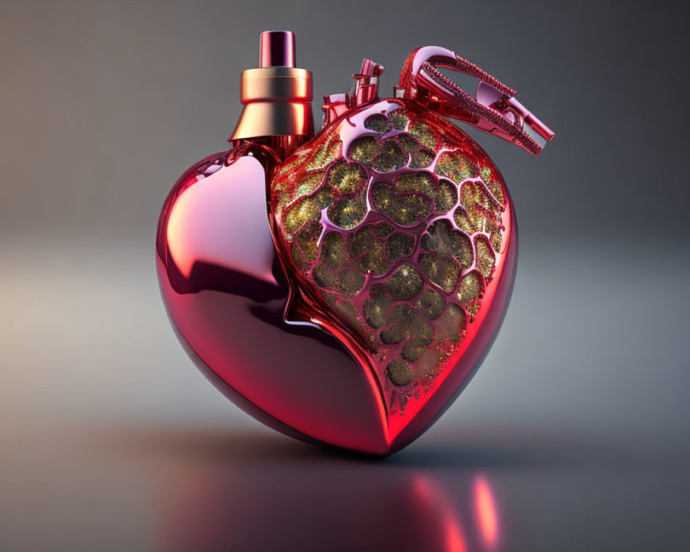 Red Heart-Shaped Grenade with Green Textured Patch - Artistic Concept Piece