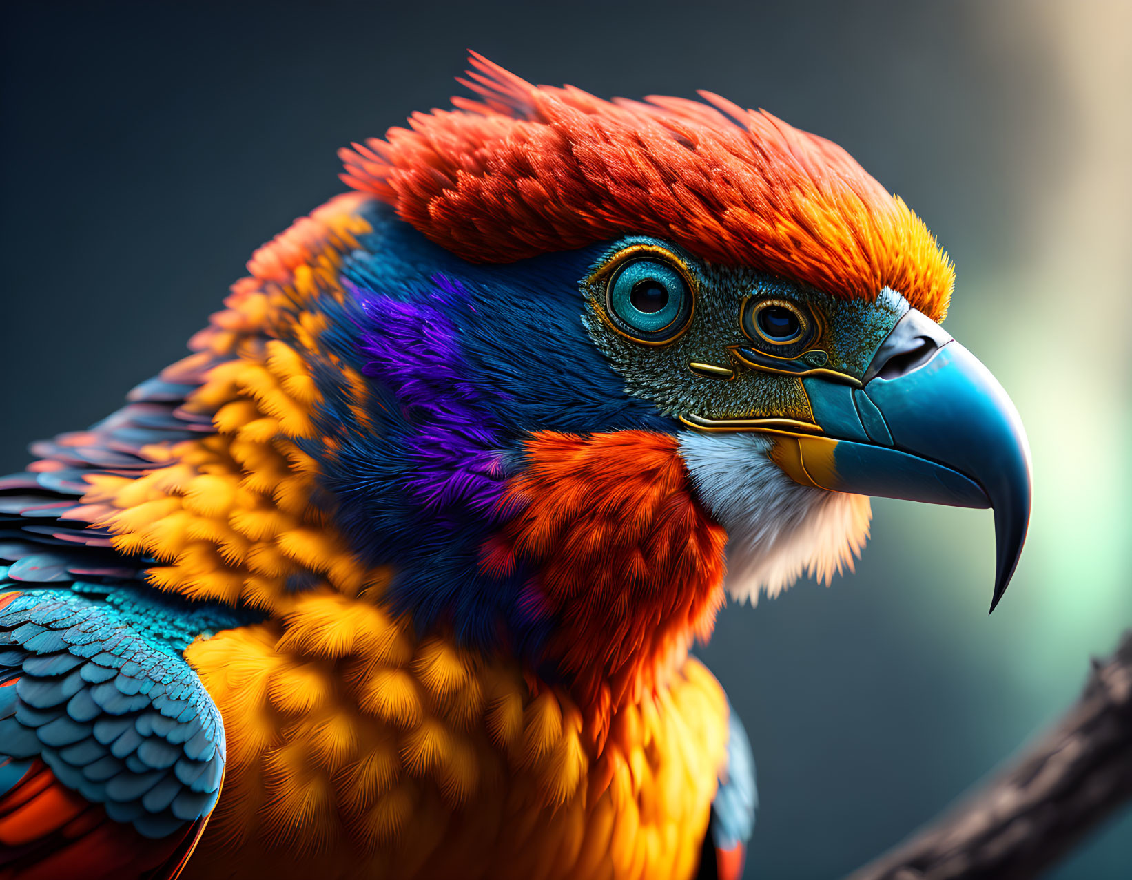 Colorful Macaw Digital Illustration with Orange, Blue, Red, and Purple Plumage