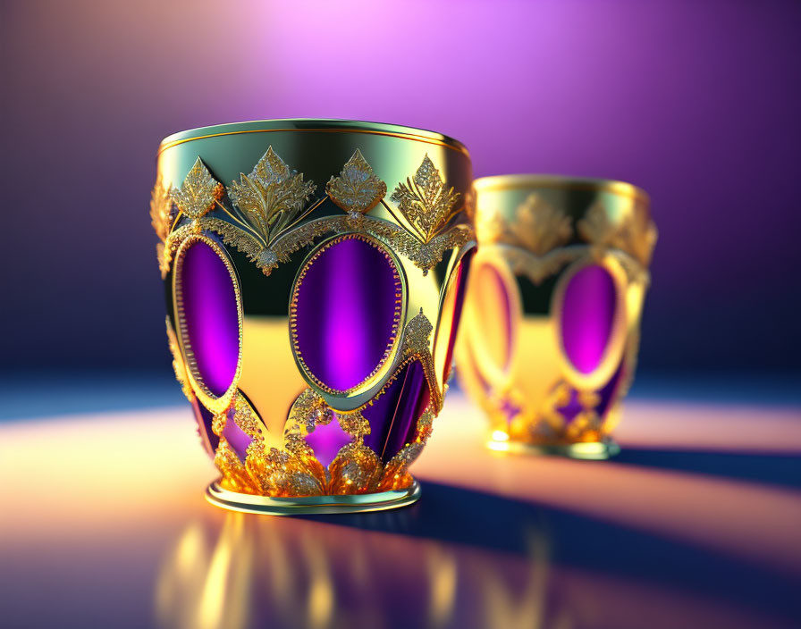 Ornate Carnival Masks with Golden Trim and Purple Highlights