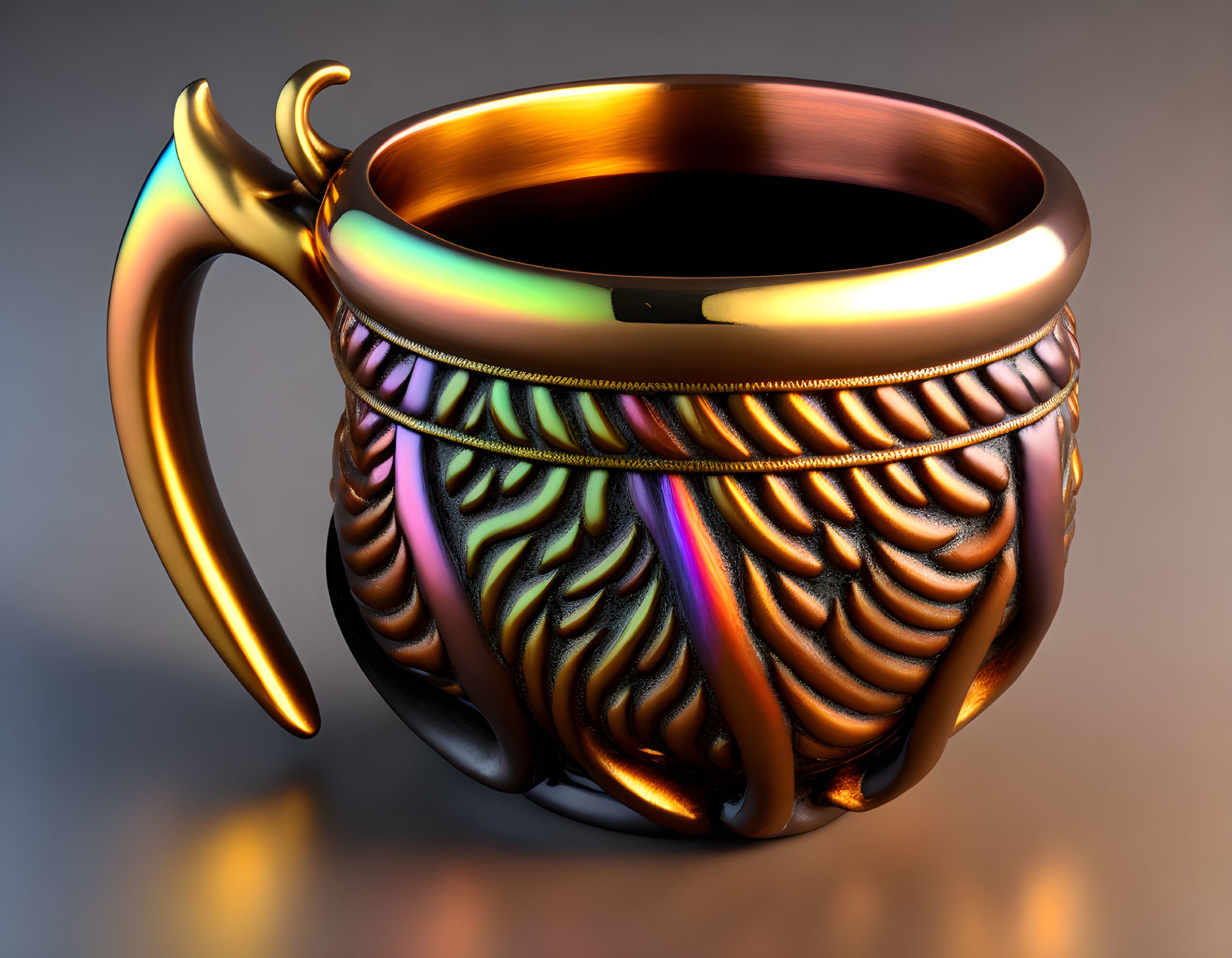 Metallic Mug with Feathered Design and Glossy Finish on Soft-Glow Background