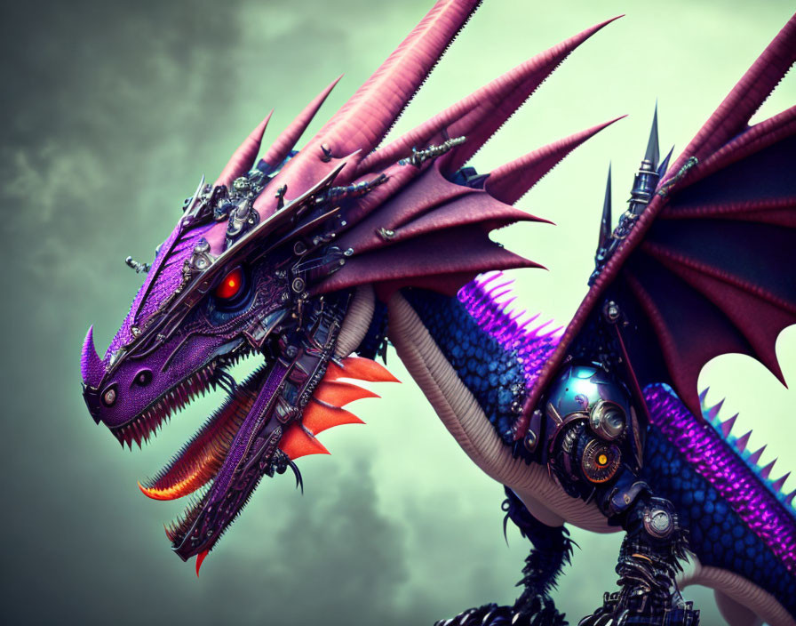 Detailed Mechanical Dragon with Organic-Robotic Fusion