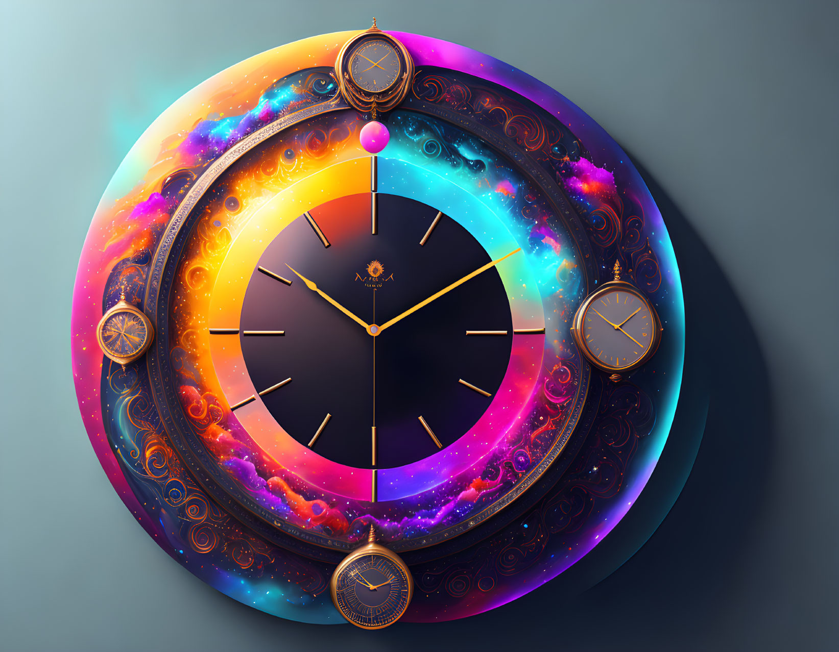 Cosmic-themed wall clock with celestial bodies and galaxy patterns