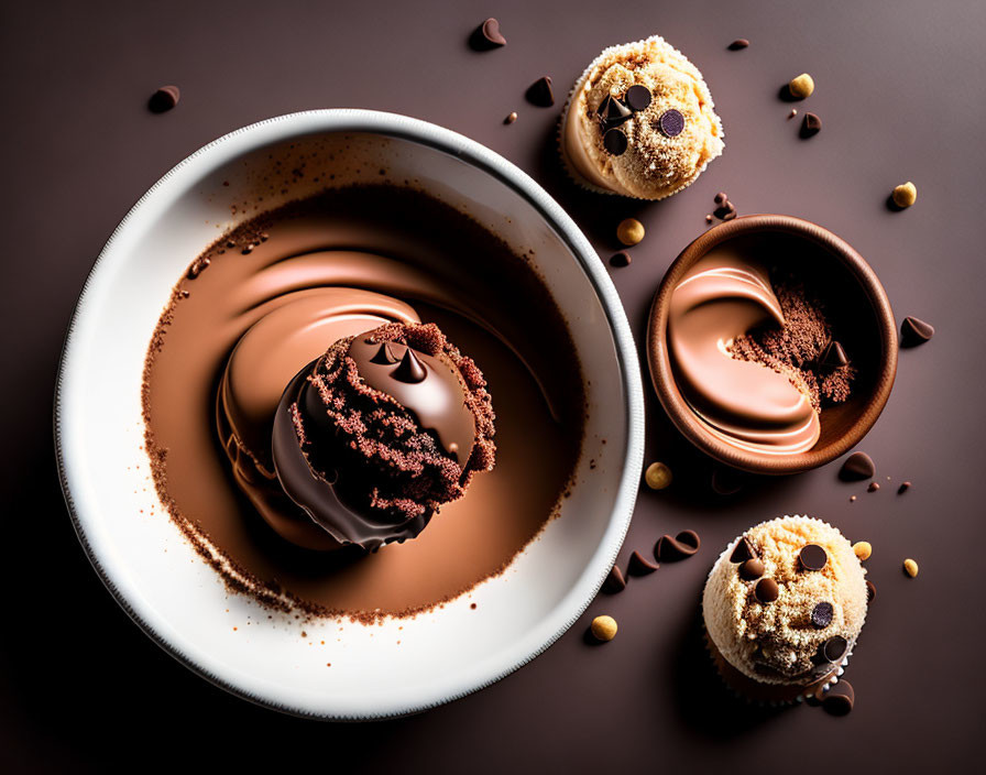 Assorted Chocolate Desserts with Melting Balls and Berries