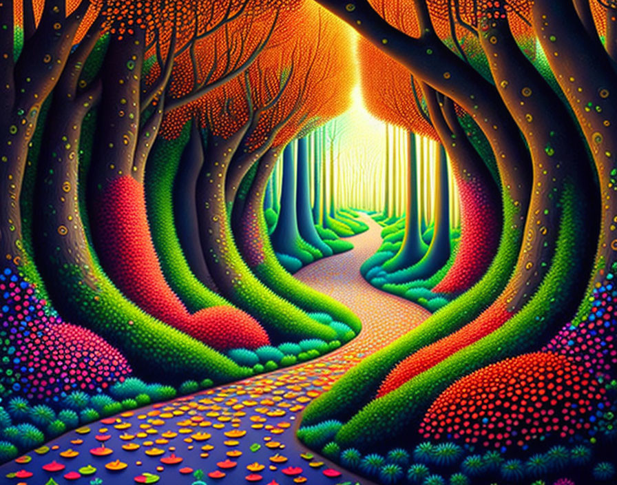 Colorful Psychedelic Forest with Neon Trees