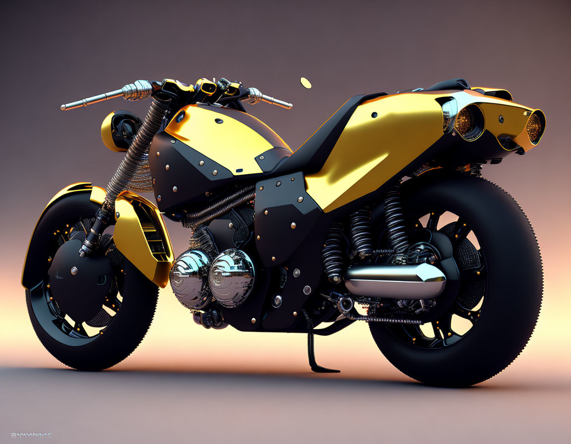 Sleek Yellow and Black Futuristic Motorcycle Design