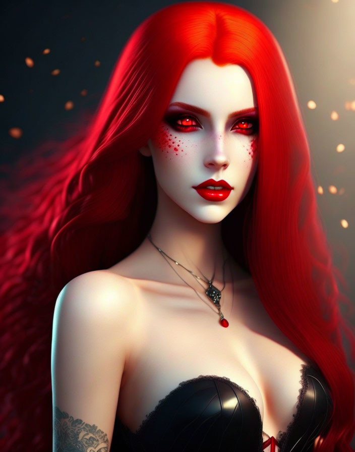 Vibrant red hair and piercing eyes in digital portrait