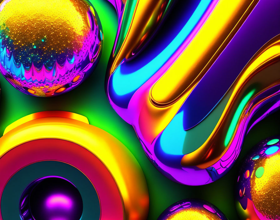 Multicolored Abstract Objects on Rainbow Background