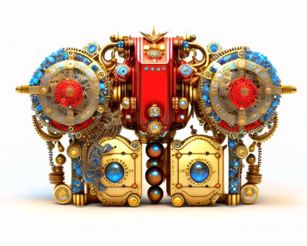 Steampunk mechanical throne with gears and golden details