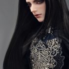 Pale Skin Figure with Dark Hair, Red Eyes, and Intricate Jewelry