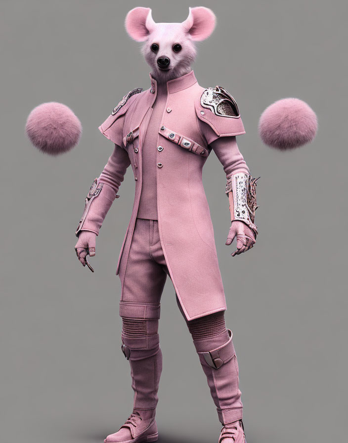 Anthropomorphic Koala in Pink Coat with Silver Accents