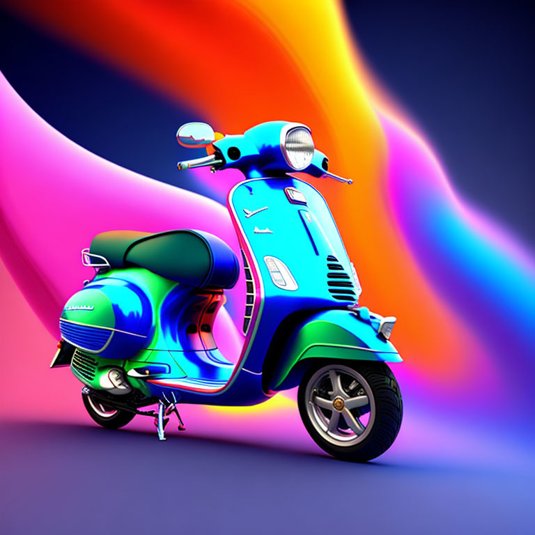 Colorful Digital Art: Classic Scooter on Rainbow Background