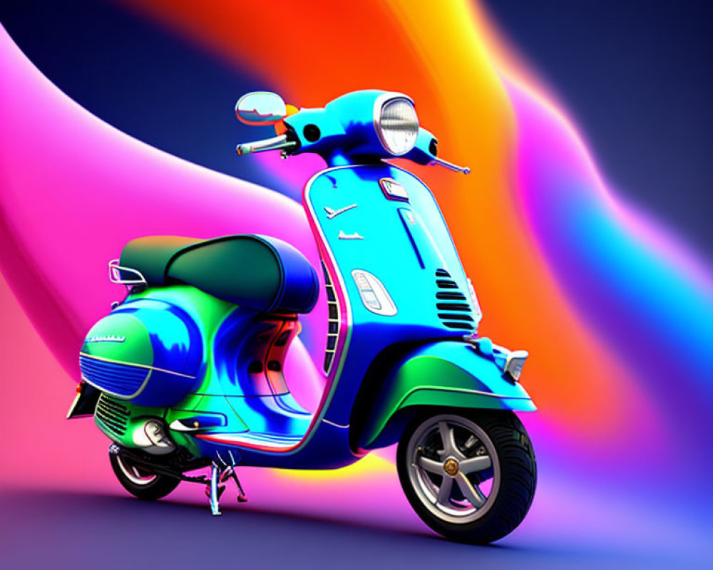 Colorful Digital Art: Classic Scooter on Rainbow Background