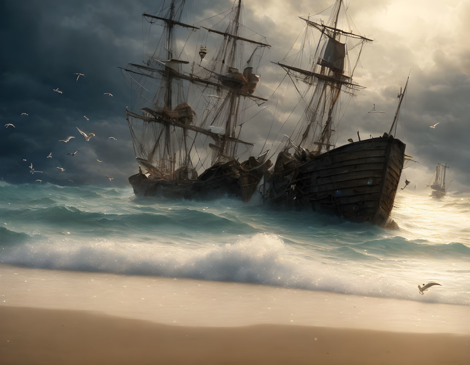 Stormy Seas: Dramatic Sailing Ships in Turbulent Waters