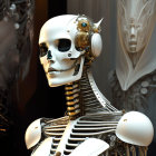 Detailed humanoid robot with skull-like face and brass earpiece.